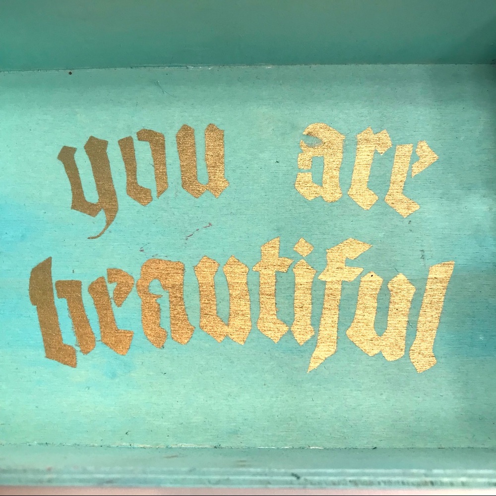 YOU ARE BEAUTIFUL graffiti Rocker Box Tray by Midnite distressed 5”x7x2”